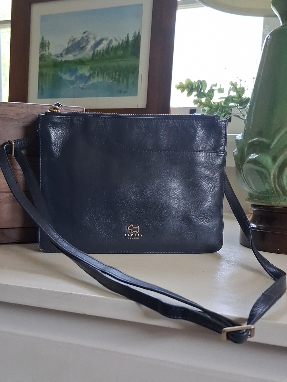 RADLEY LONDON Navy Leather Crossbody Purse with Gold Accent